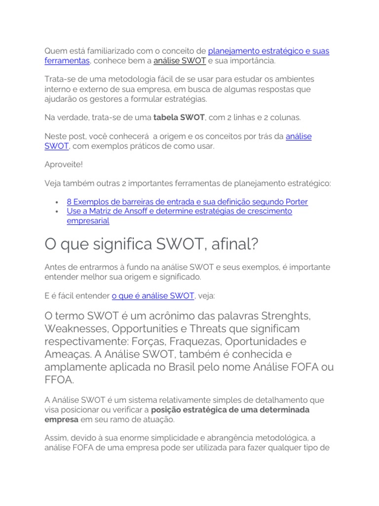 Analises FOFA e PESTEL | PDF | Análise SWOT | Business
