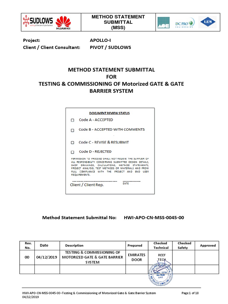 Motorized Gate Commissioning Method | PDF | Safety | Risk