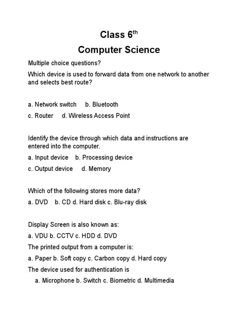 Computer Science 6th Class | PDF | Computer Memory | Computer File