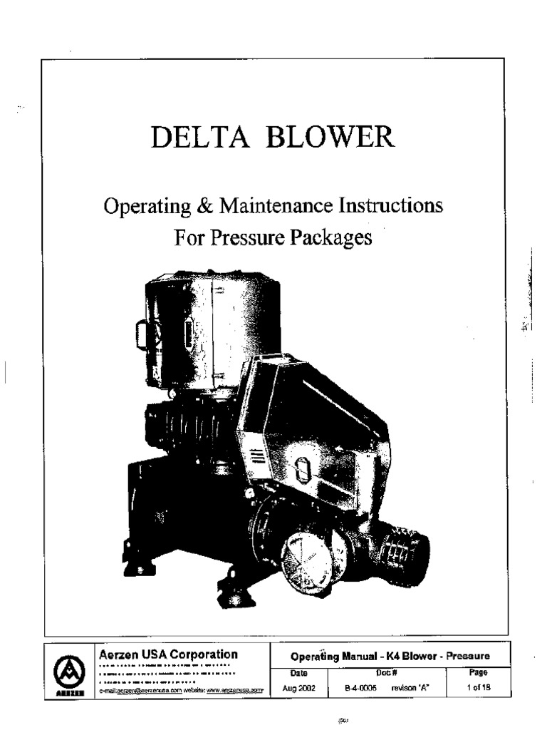 Manual Aerzen Delta Blower for Pressure Packages Operating PDF