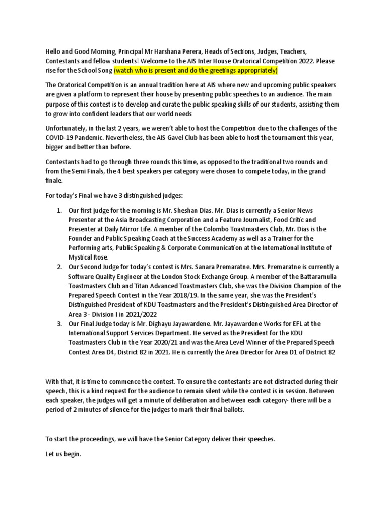 Script for Oratorical Finals | PDF