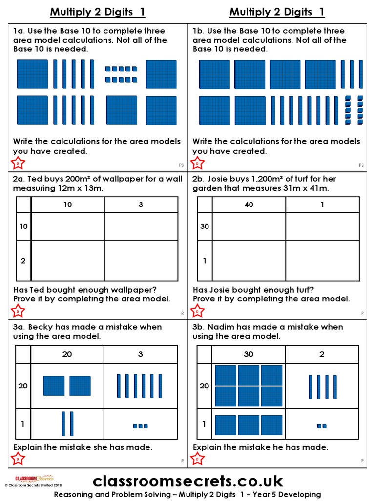 Year 5 Multiply by 2-Digits 1 Reasoning and Problem Solving - Area ...