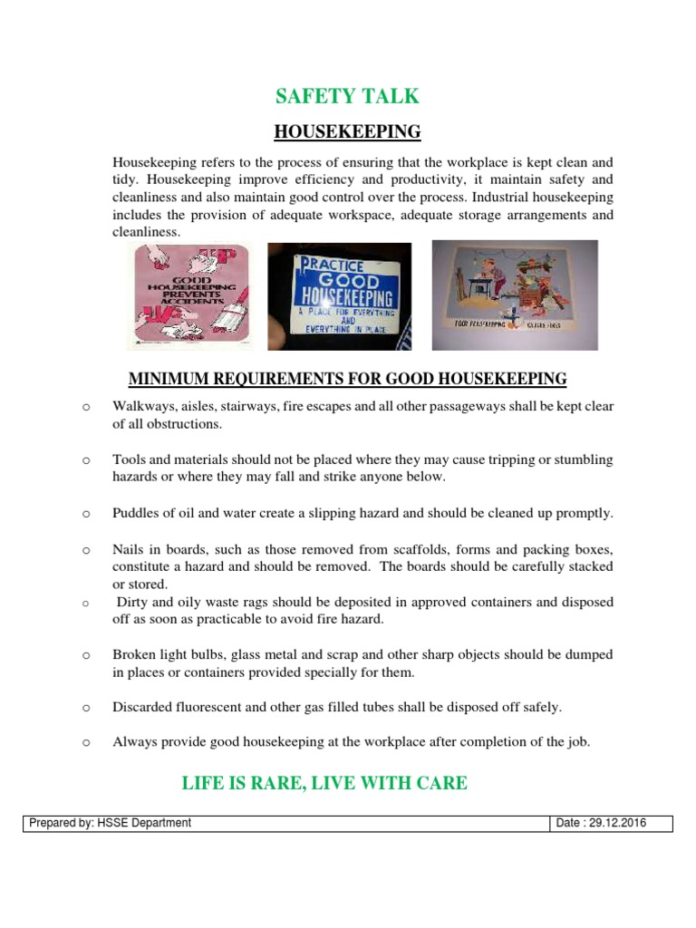 Safety Talk Housekeeping PDF