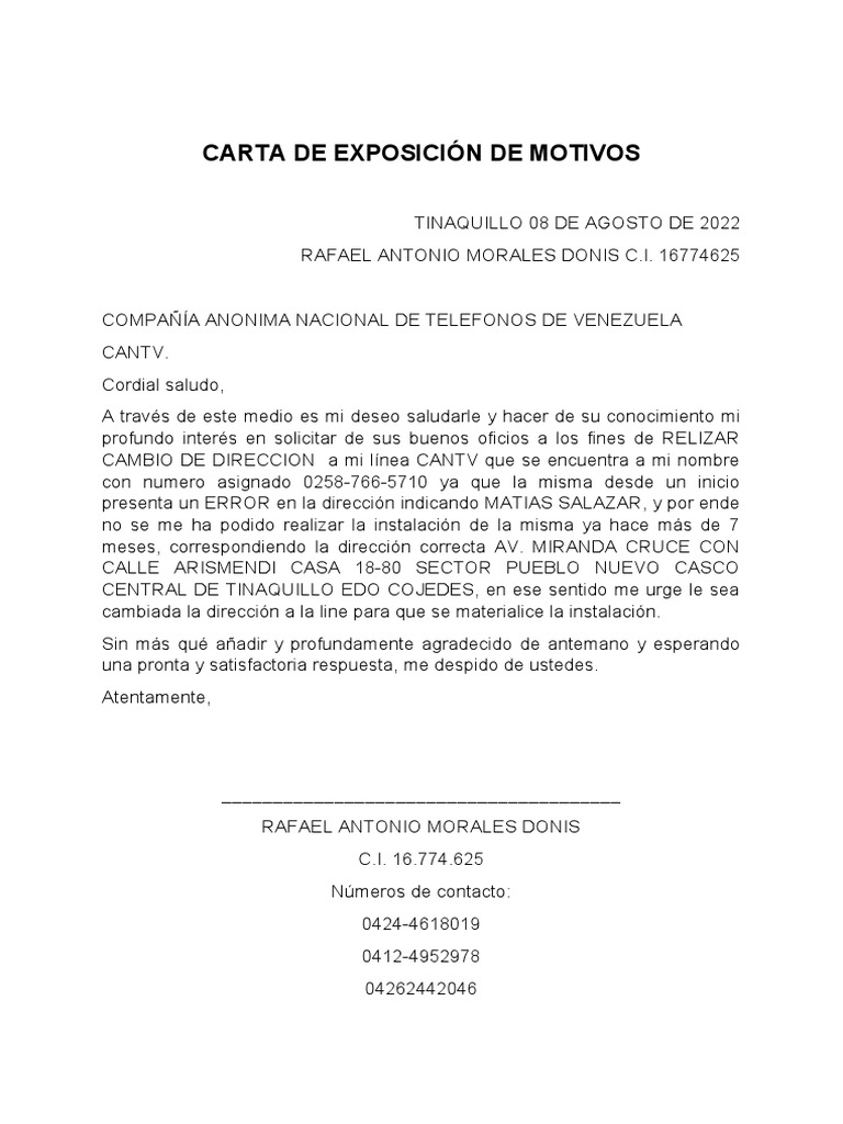 Modelo de carta de exposición de motivos | PDF