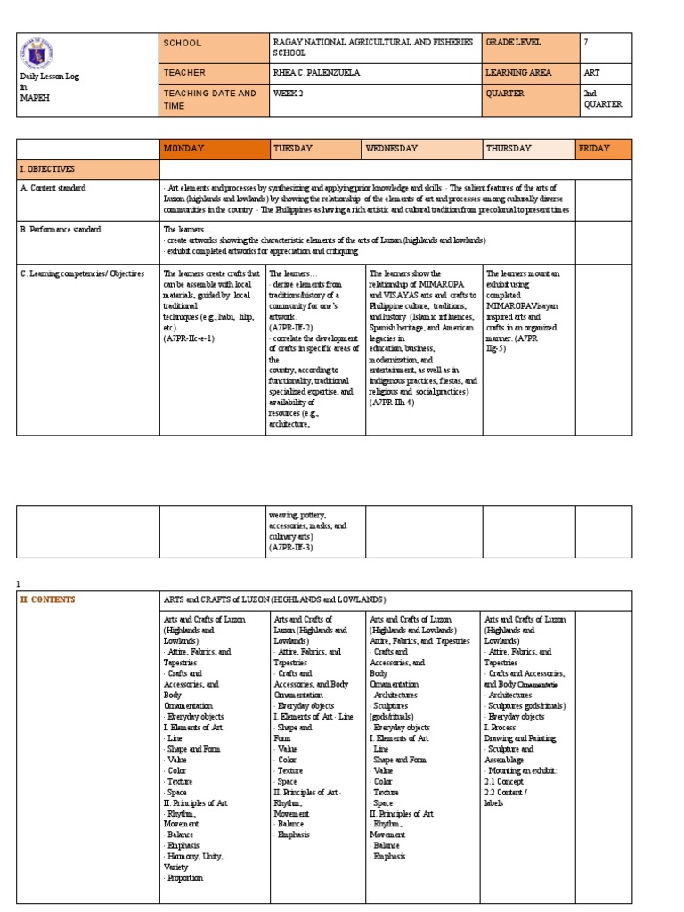 MAPEH Grade 7 Art Lesson Plan | PDF | Teachers | Traditions
