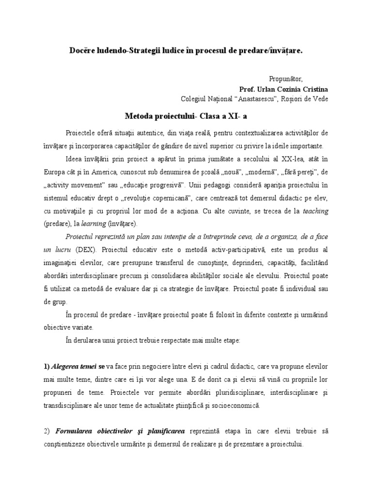 Metoda Didactică-Proiectul | PDF