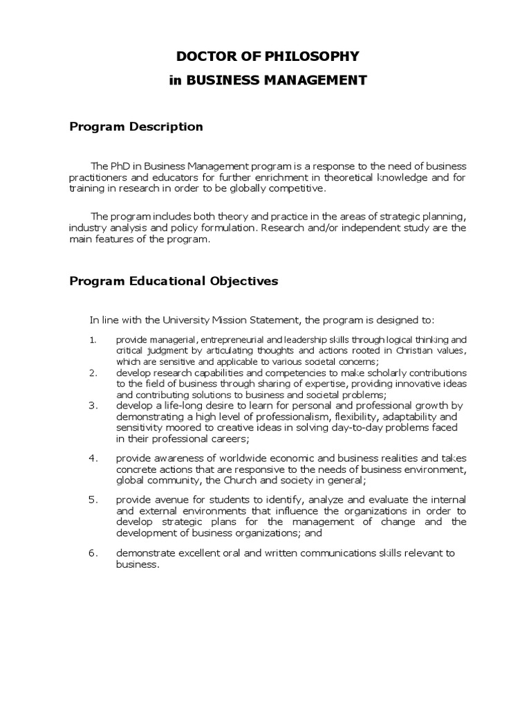 PhD in Business Management Overview | PDF