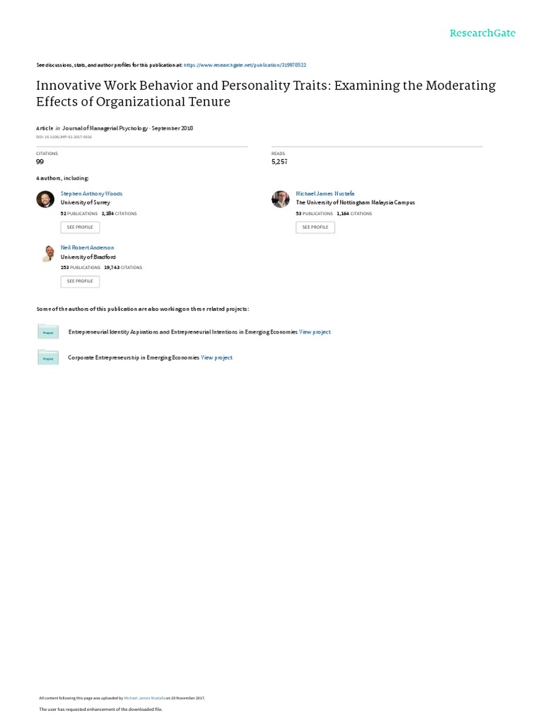 Innovative Work Behavior and Tenure Effects | PDF | Creativity | Psychology