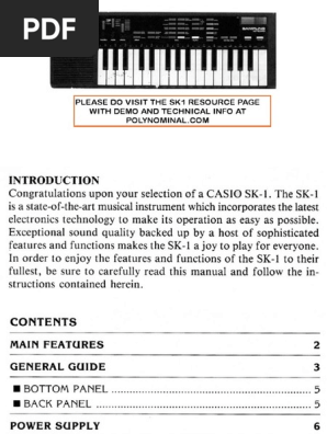 Casio Sk1 Manual | PDF