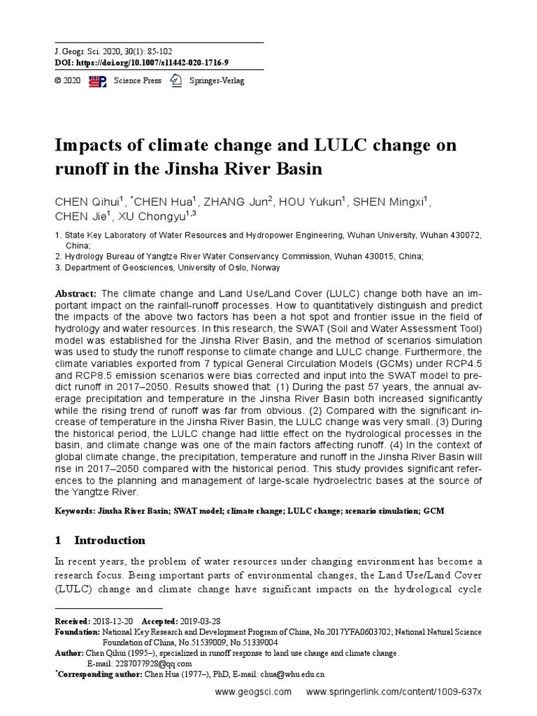Chen Et Al. - 2020 - Impacts of Climate Change and LULC Change On ...
