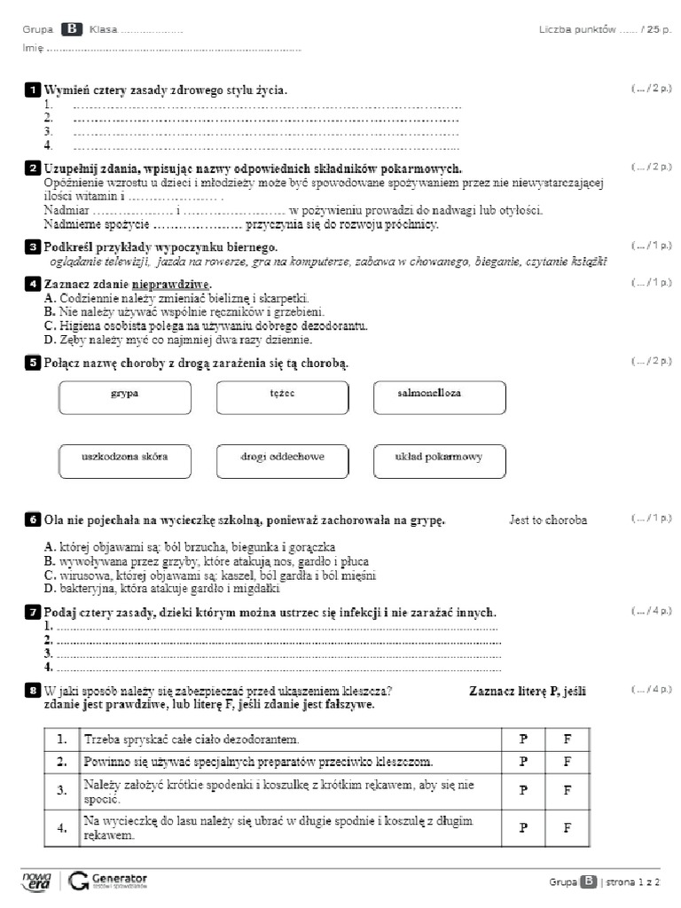 Przyroda Klasa 4 Dział 4 Przyroda kl.4 Test Dzial 5 Grupa B | PDF