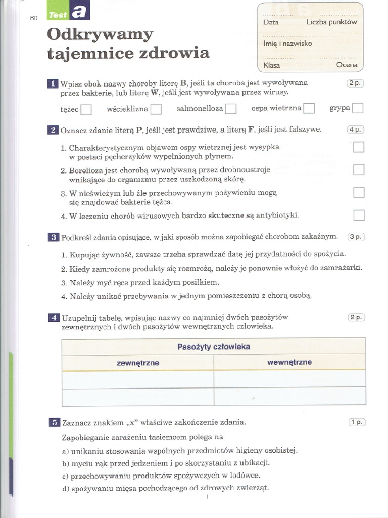 Quiz Z Przyrody Klasa 5 Przyroda kl.4 Dzial 5 Test A | PDF