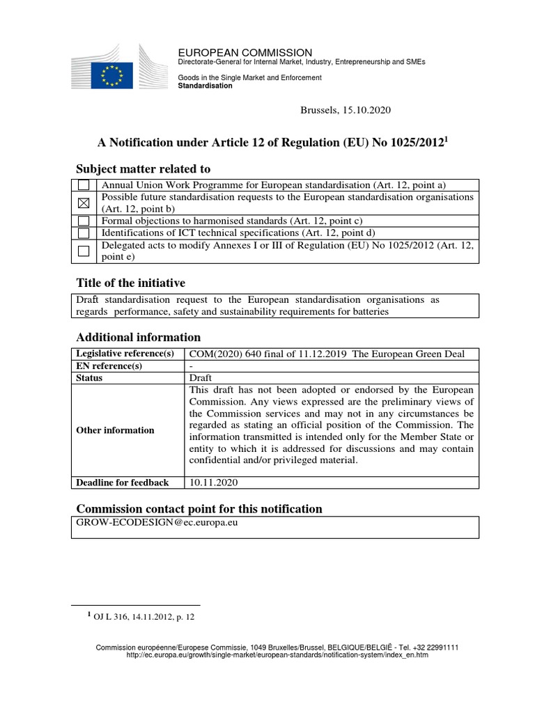 CEN CENELEC Standardization Request | PDF