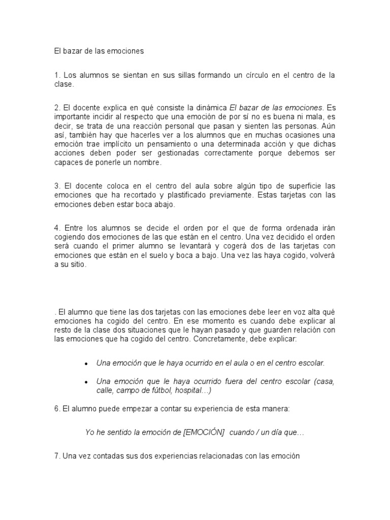 El Bazar de Las Emociones | PDF | Las emociones | Salón de clases