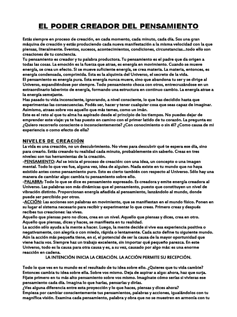El Poder Creador Del Pensamiento | PDF
