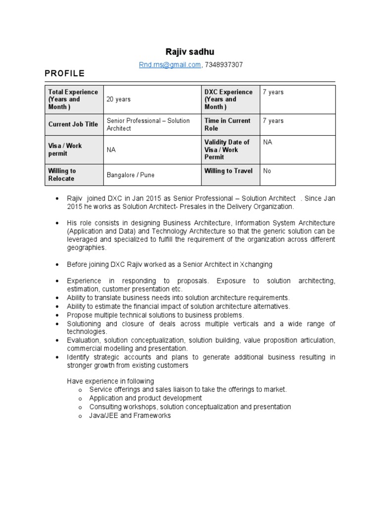 Senior Solution Architect Profile | PDF | Architect | Computing