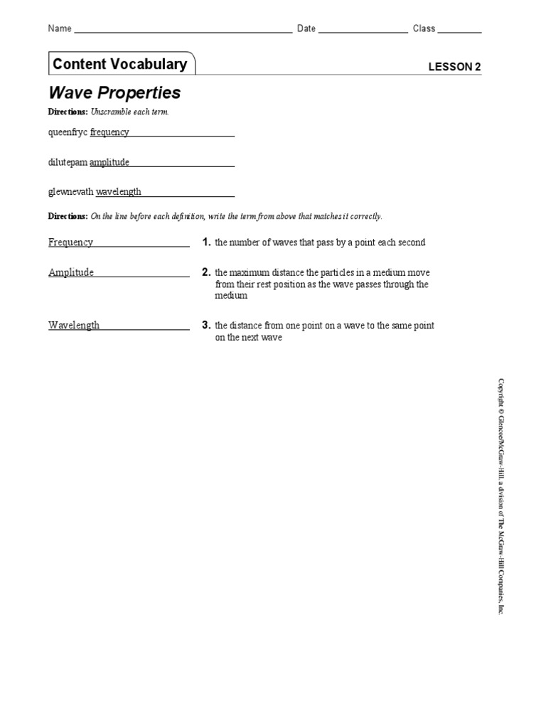 15 Lesson 2 Wave Properties v23 Copy PDF Waves Wavelength