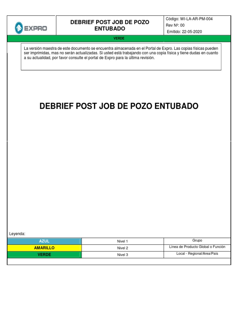 WILAARPM004 Mapa de Procesos Debrief Post Job de Pozo Entubado
