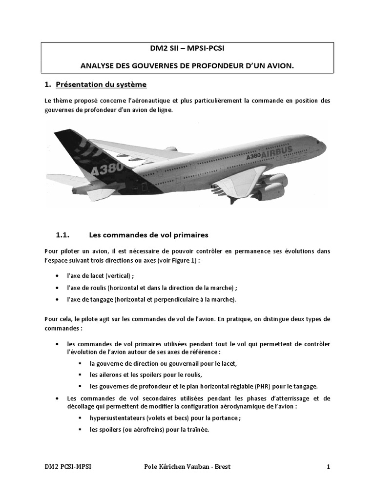 Gouvernes de profondeur d'un avion PDF Gouverne Commandes de vol — free download