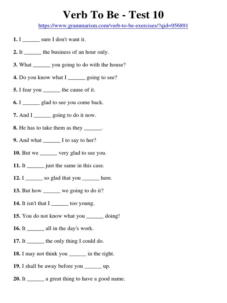 Verb To Be Test Exercises | PDF