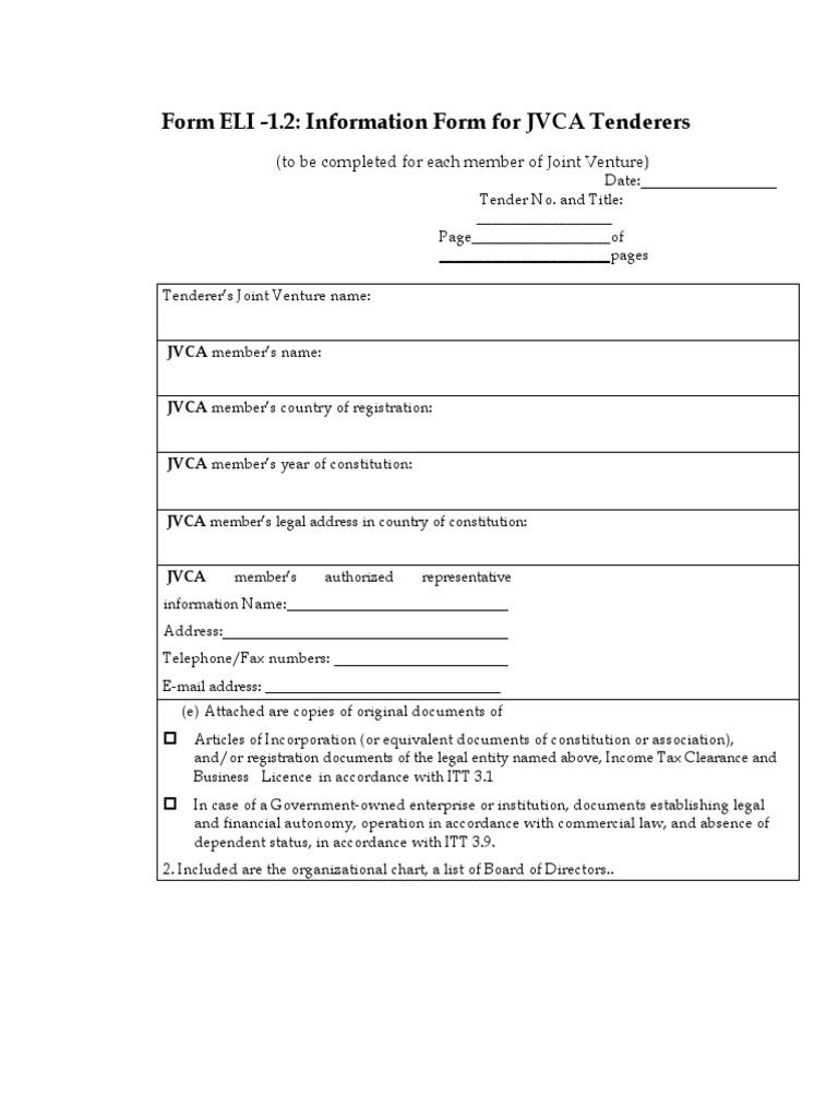 ELI 1.2 Information Form for JVCA | PDF