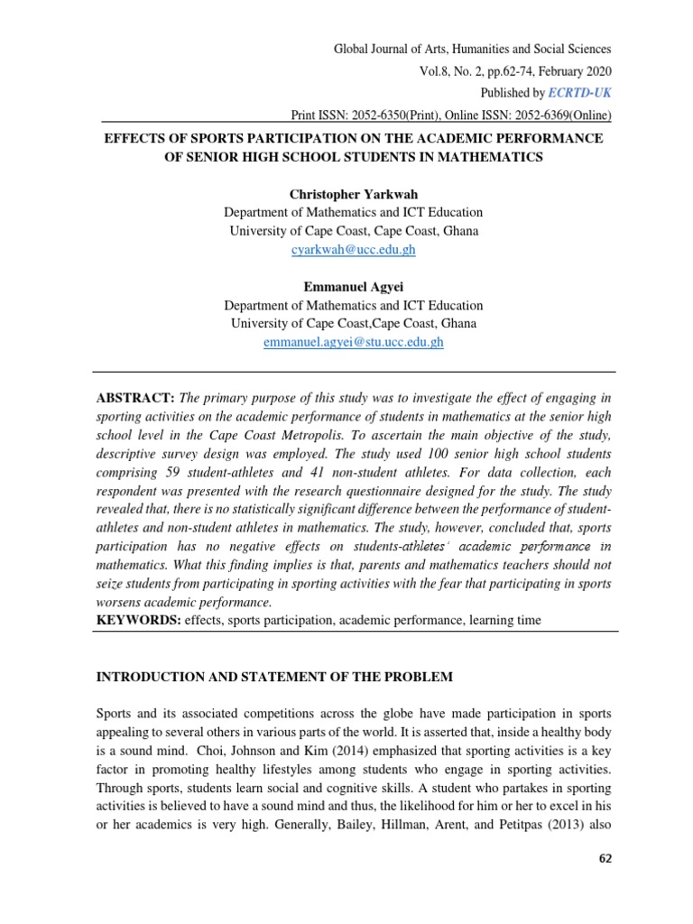 Sports Participation and Math Performance | PDF | P Value | Survey ...
