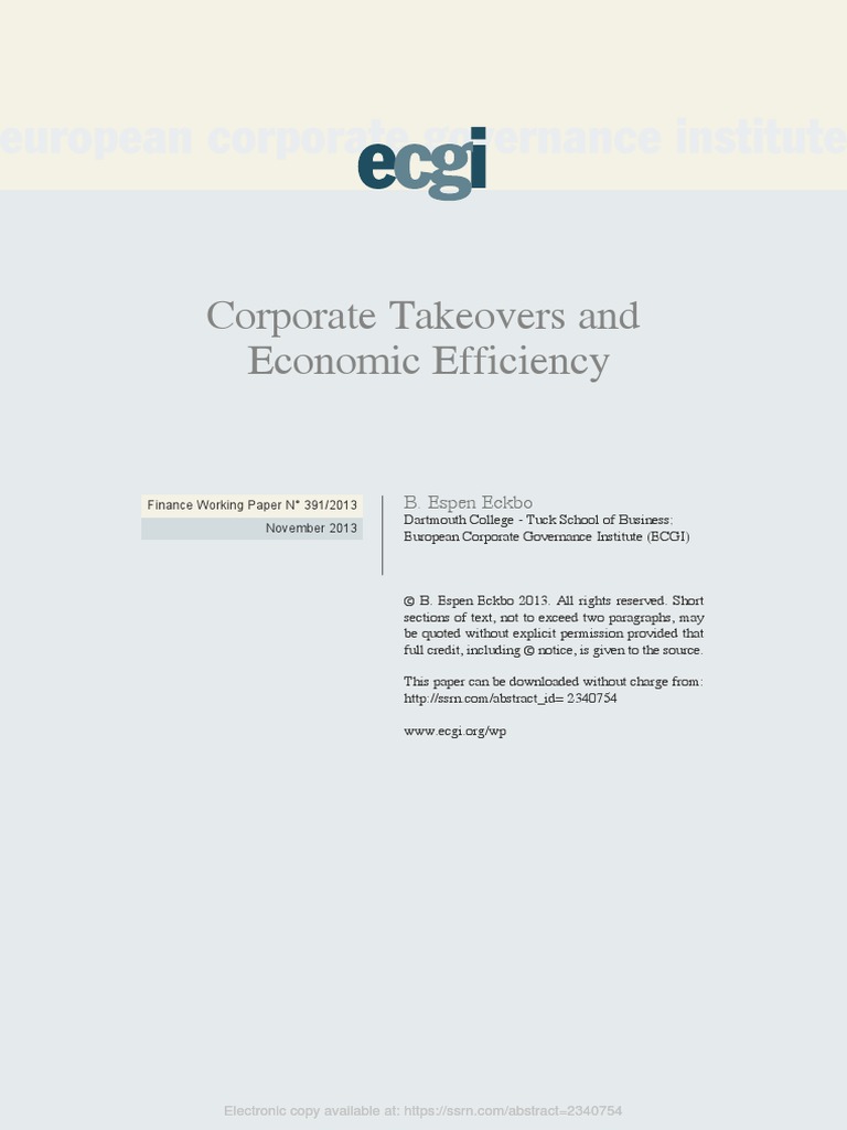 Corporate Takeovers and Economic Efficiency PDF