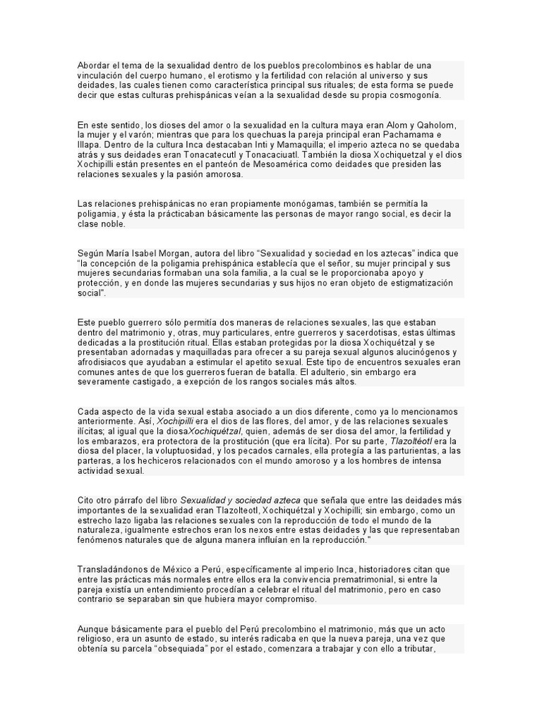 Abordar El Tema de La Sexualidad Dentro de Los Pueblos Precolombinos