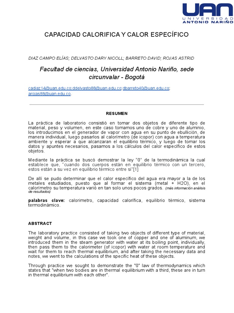 Calor Específico y Capacidad Calorífica | PDF | Calor | Temperatura
