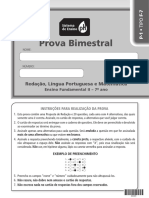 Prova 7º Ano - Redação, Português e Matemática