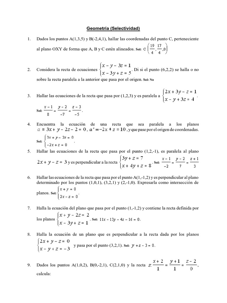 Ejercicios de Geometría en 3D | PDF | Geometria plana) | Línea (geometría)