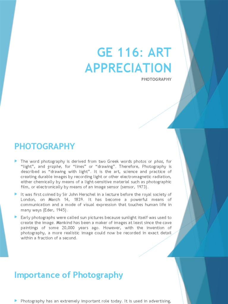 GE 116 ART Appreciation Photography PDF Camera Portrait Photography