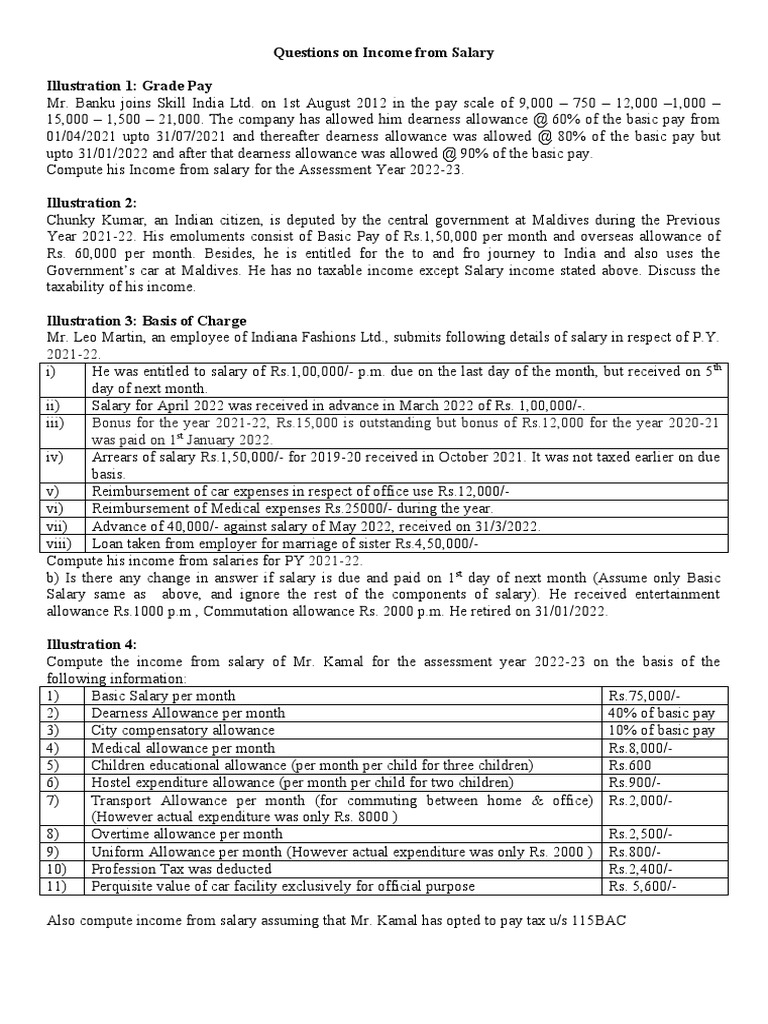 4.1 Questions On Income From Salary | PDF | Employee Benefits | Salary