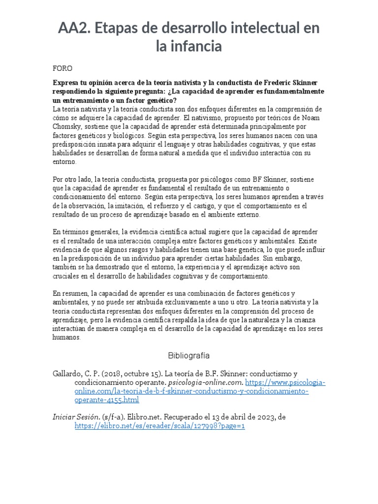 AA2. Etapas de Desarrollo Intelectual en La Infancia | PDF | Salud y ...
