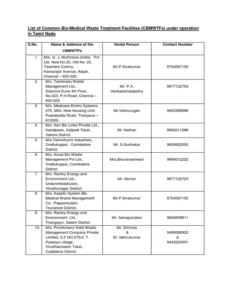 COMMON bIO MEDUCAL WASTE TREATMENT FACILITY IN TAMILNADU PDF