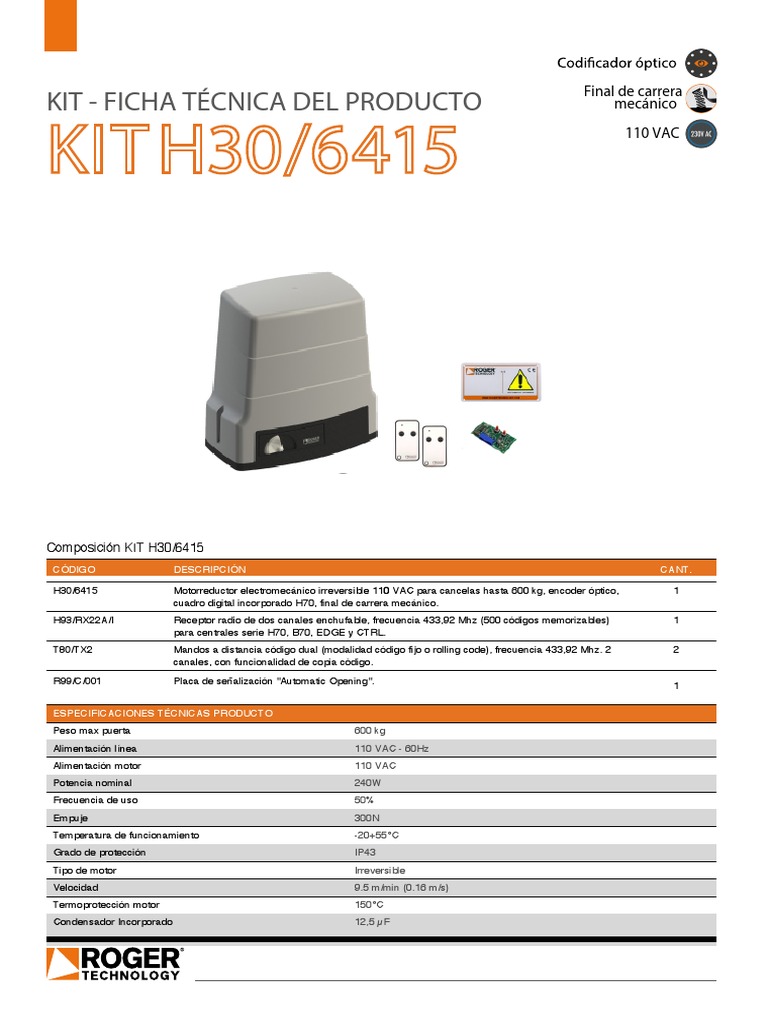 Ficha Técnica: KIT H30/6415 | PDF