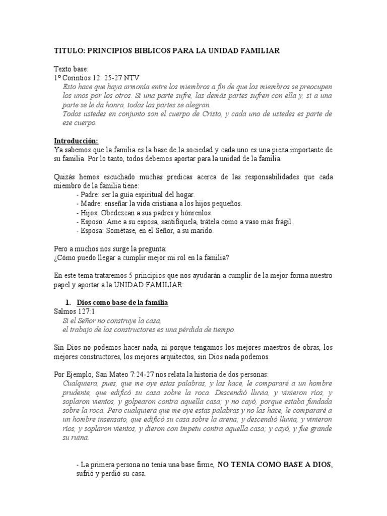Principios Biblicos para La Unidad Familiar | PDF | Libro de proverbios ...