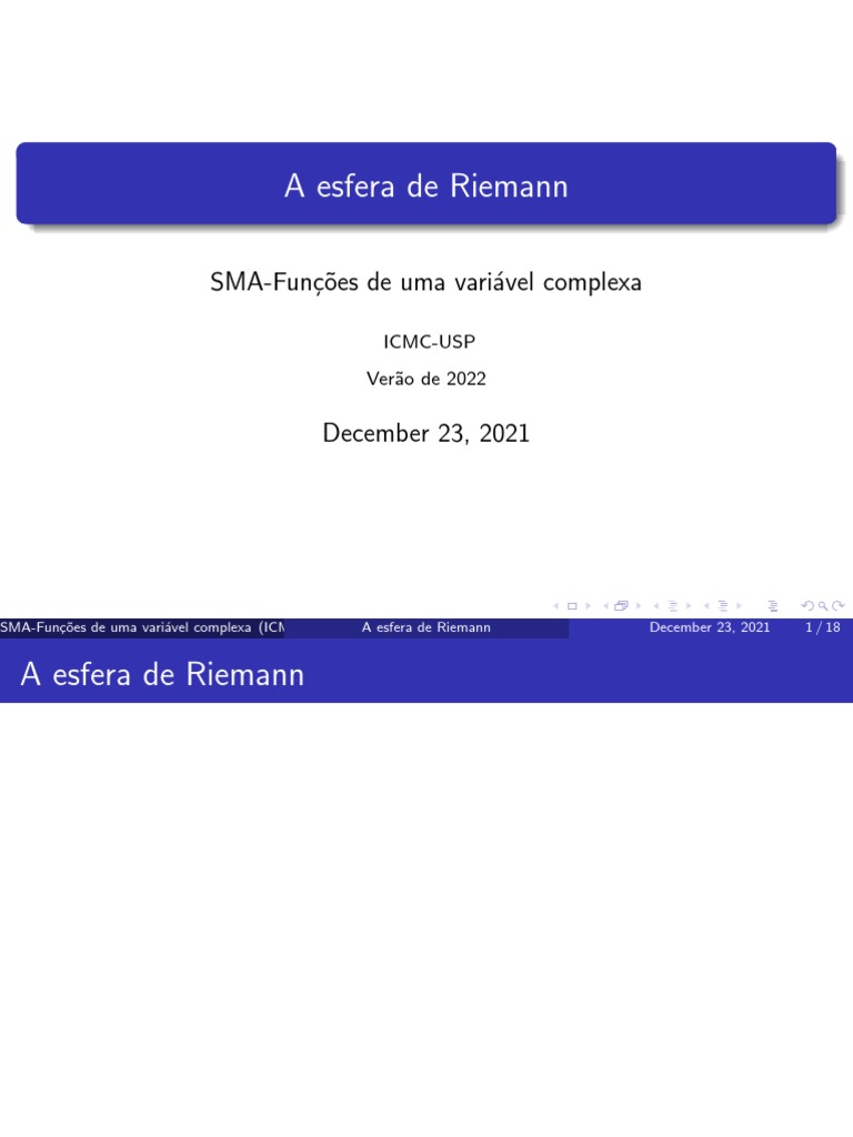 A Esfera de Riemann PDF Função holomorfa Grupo (Matemática)