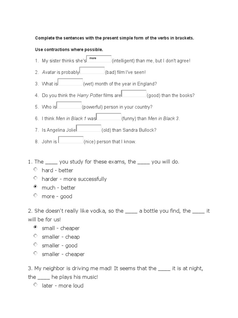 ADJECTIVES COMPARATIVE AND SUPERLATIVE EXERCISES PDF visual data 5