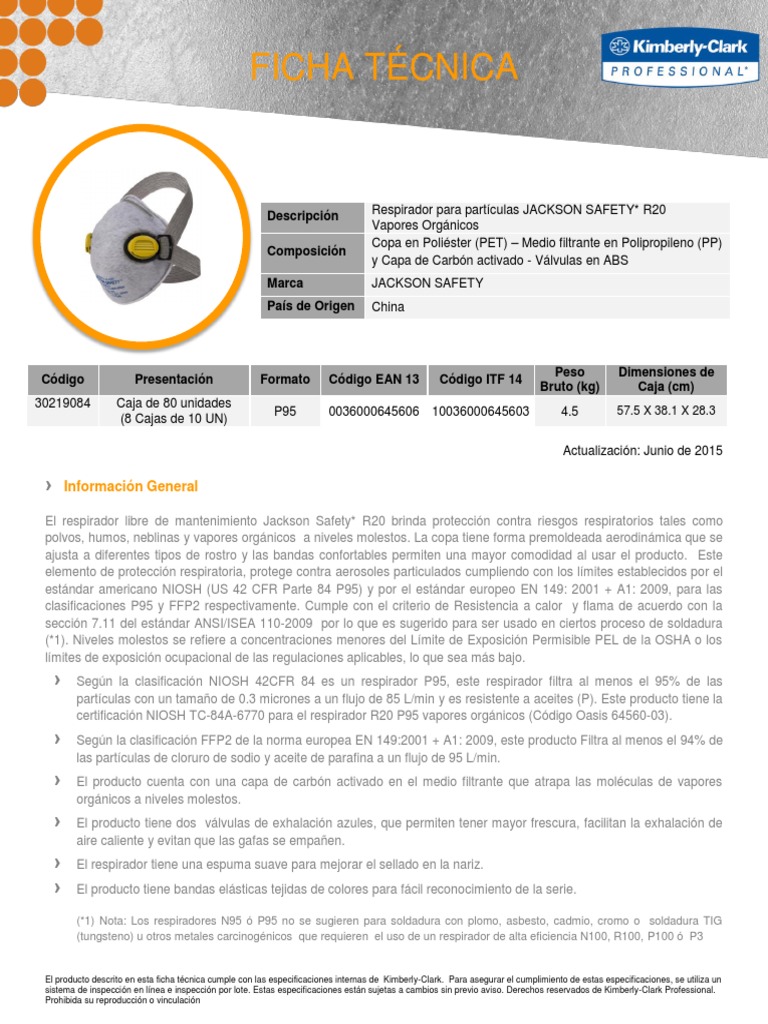 Respirador para Partículas JACKSON SAFETY R20 | PDF | Filtración | Química