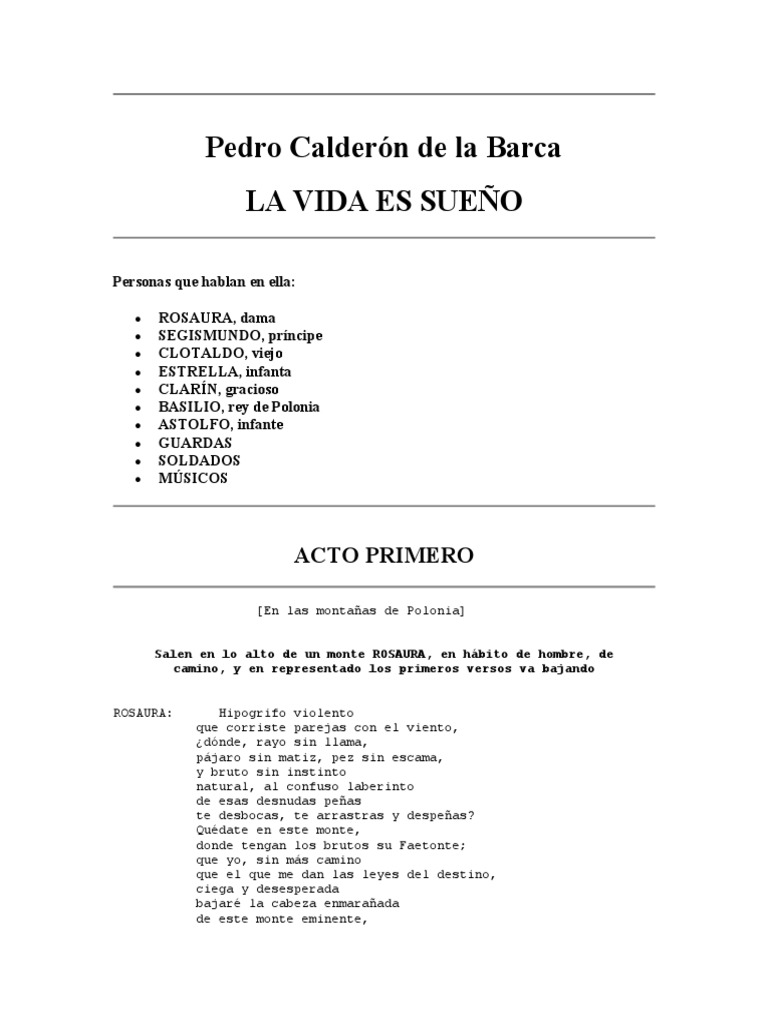 Pedro Calderón de La Barca - La Vida Es Sueño | PDF