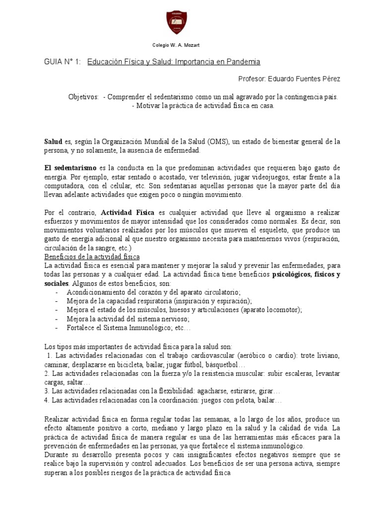 Guìa Nº1 Educación Fisica Y Salud Importancia En Pademia Pdf Estilo