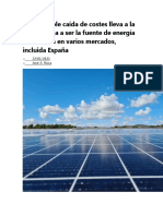 La imparable caída de costes lleva a la fotovoltaica a ser la fuente de energía más barata en varios mercados