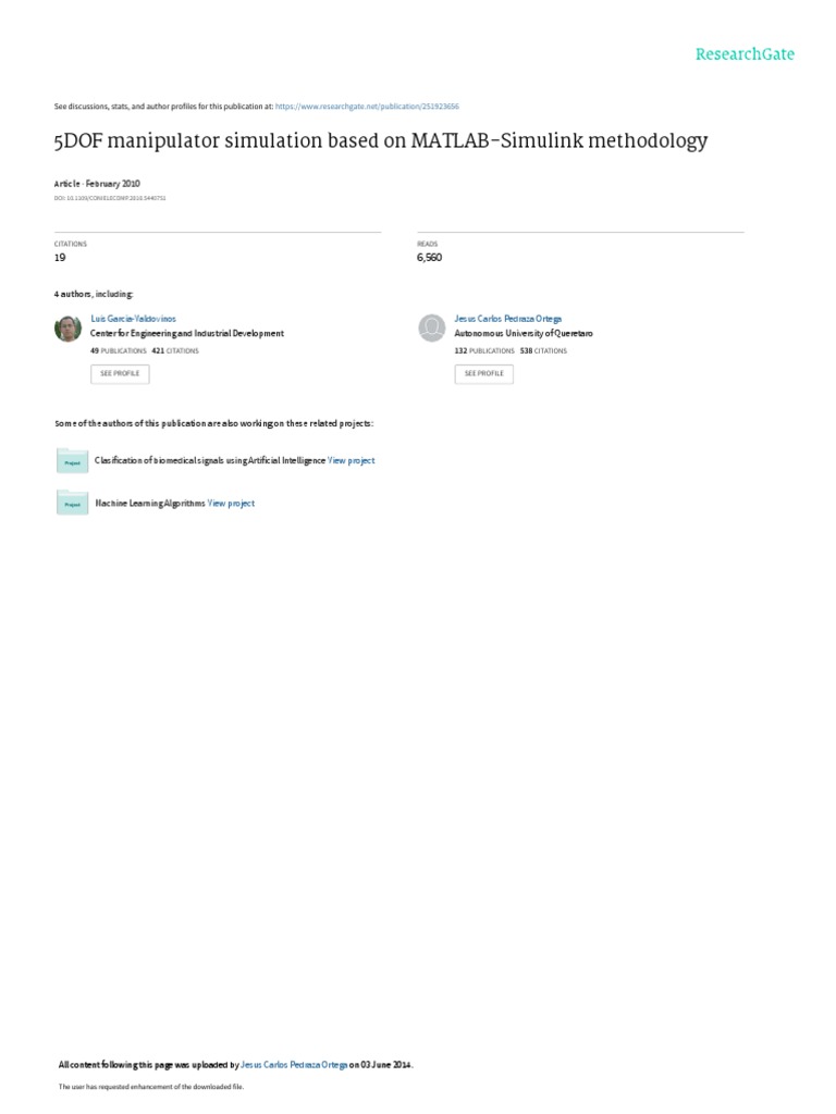 5DOF Manipulator Simulation Based On MATLAB-Simulink Methodology | PDF ...
