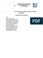 Lista de Asistencia de Alumnos Que Asistirán A Período de Apoyo Académico. (28 de Junio Al 11 de Julio) 2º F