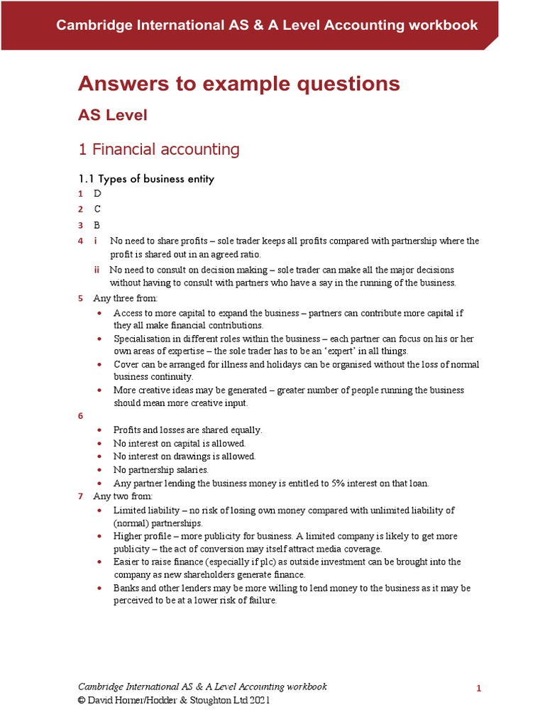 Cambridge-Accounting-workbook-Answers David Horner 2021 | PDF