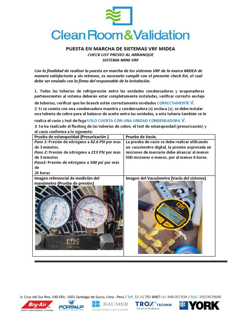 Checklist para Puesta en Marcha VRF MIDEA | PDF | Hogar, jardinería y ...