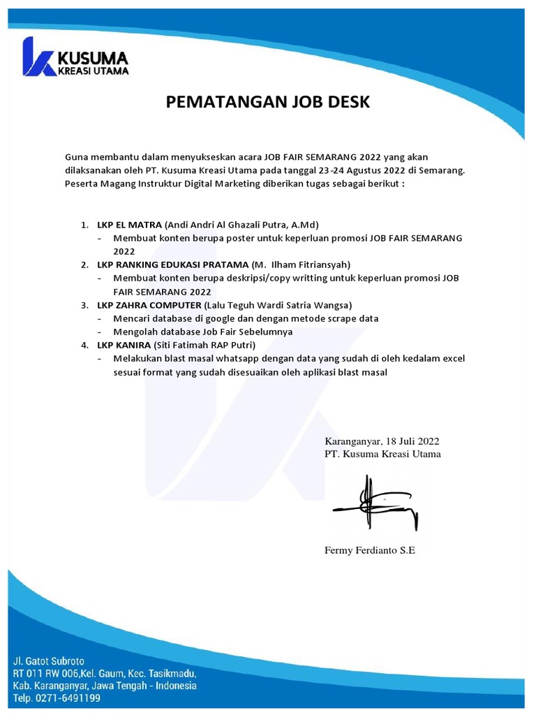 Pematangan Job Desk | PDF
