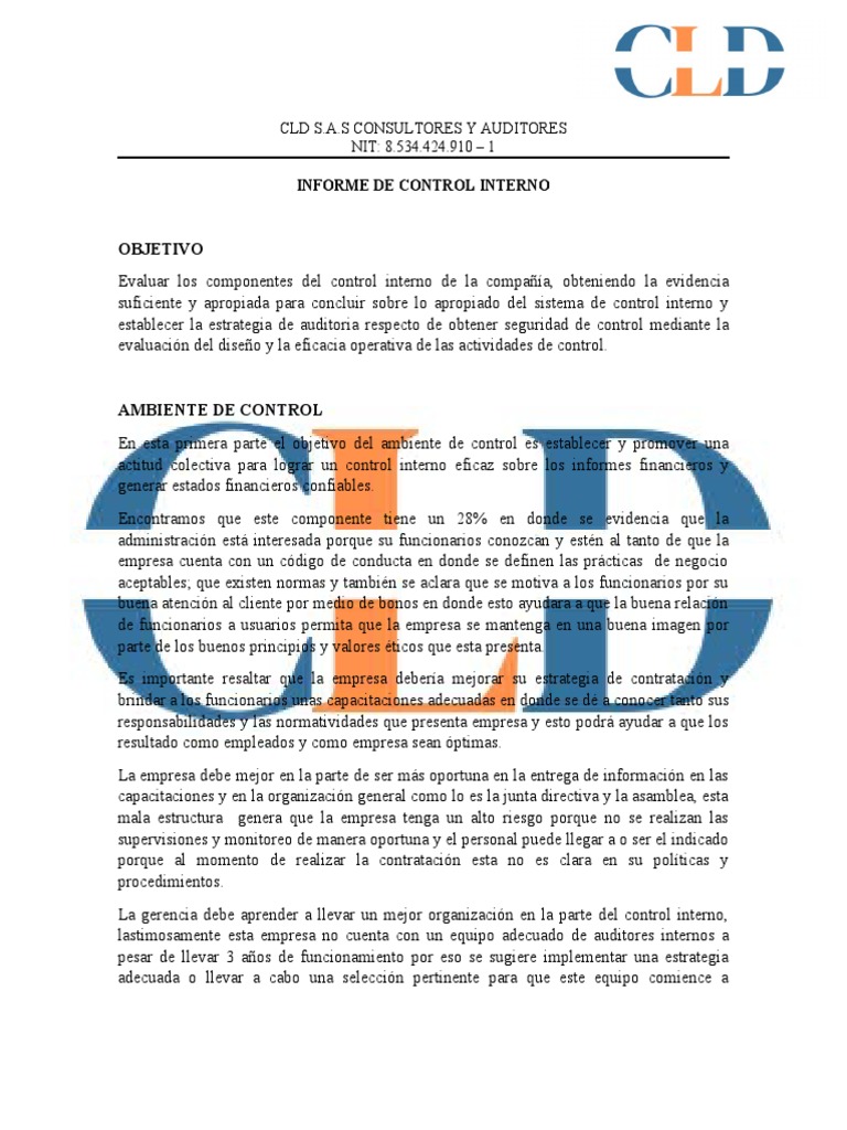 Informe Control Interno Modelo Coso | PDF | Auditoría | Contabilidad