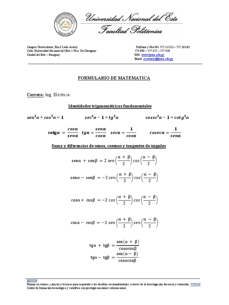 Formulario Matematica 2021 | PDF